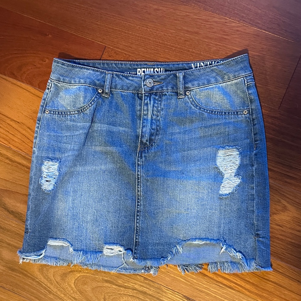 Rewash Blue Distressed Denim Mini Skirt